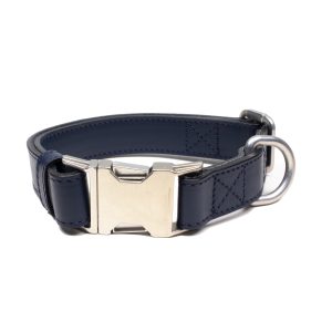 Navy Blue Leather Dog Collar
