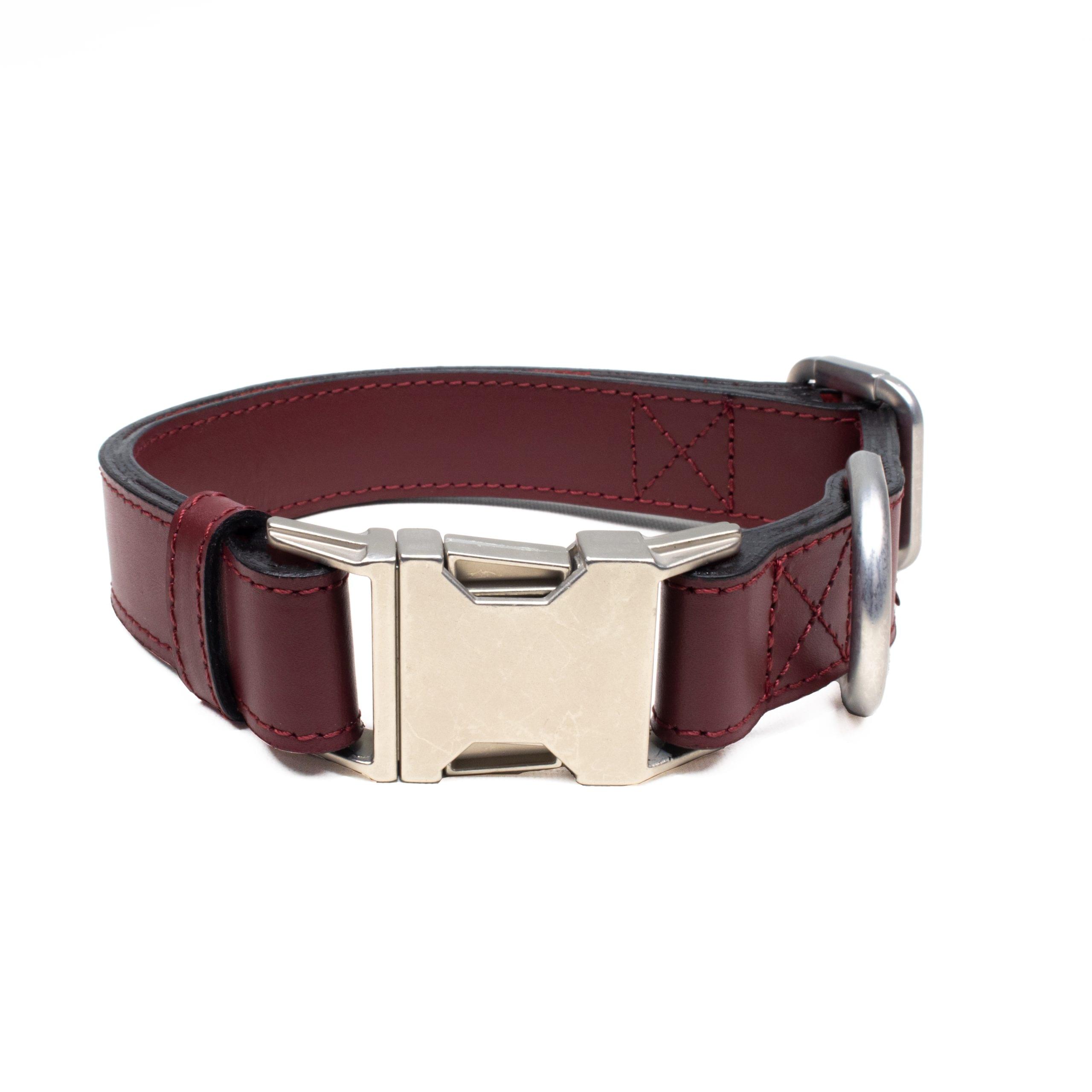 Burgundy Leather Dog Collar