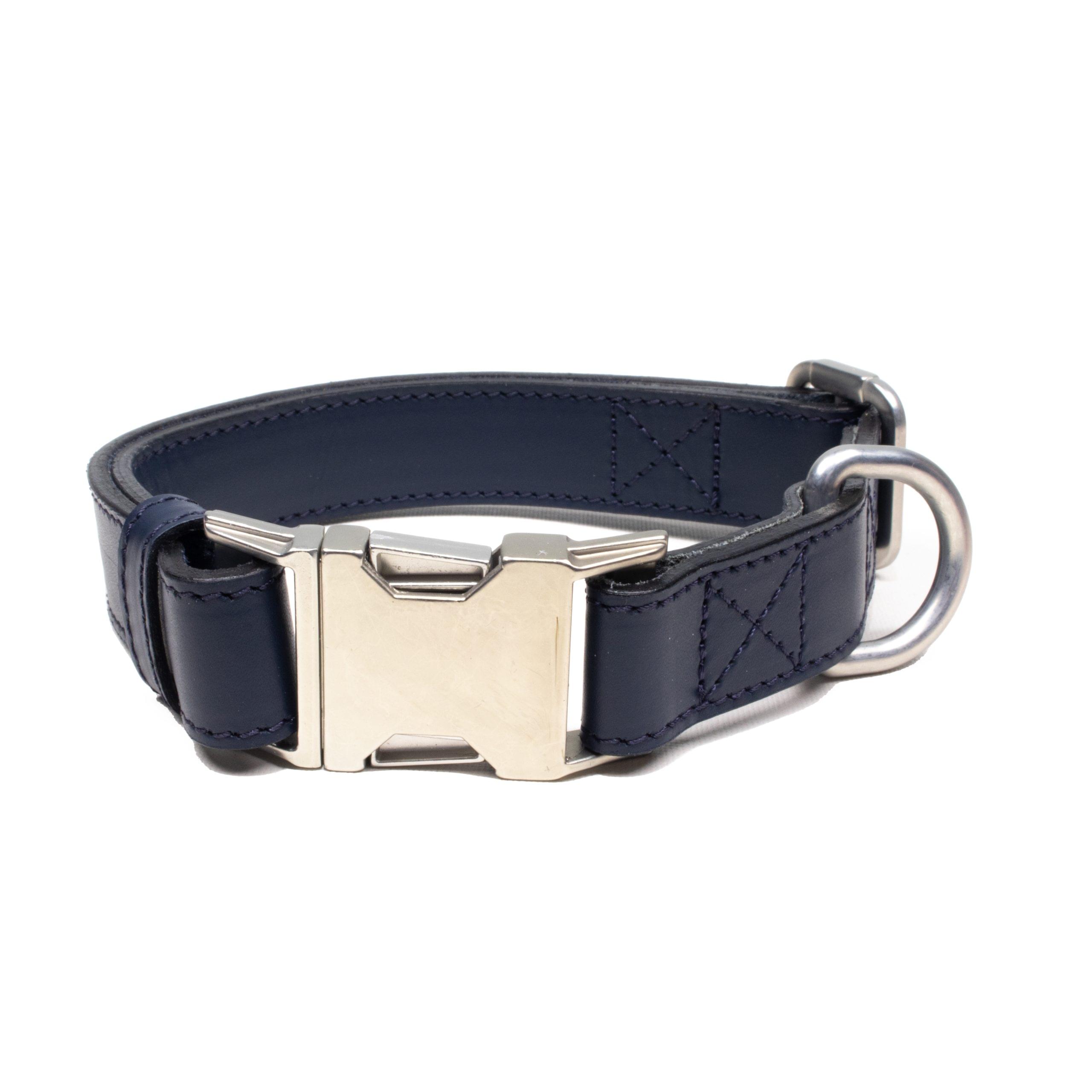 Navy Blue Leather Dog Collar